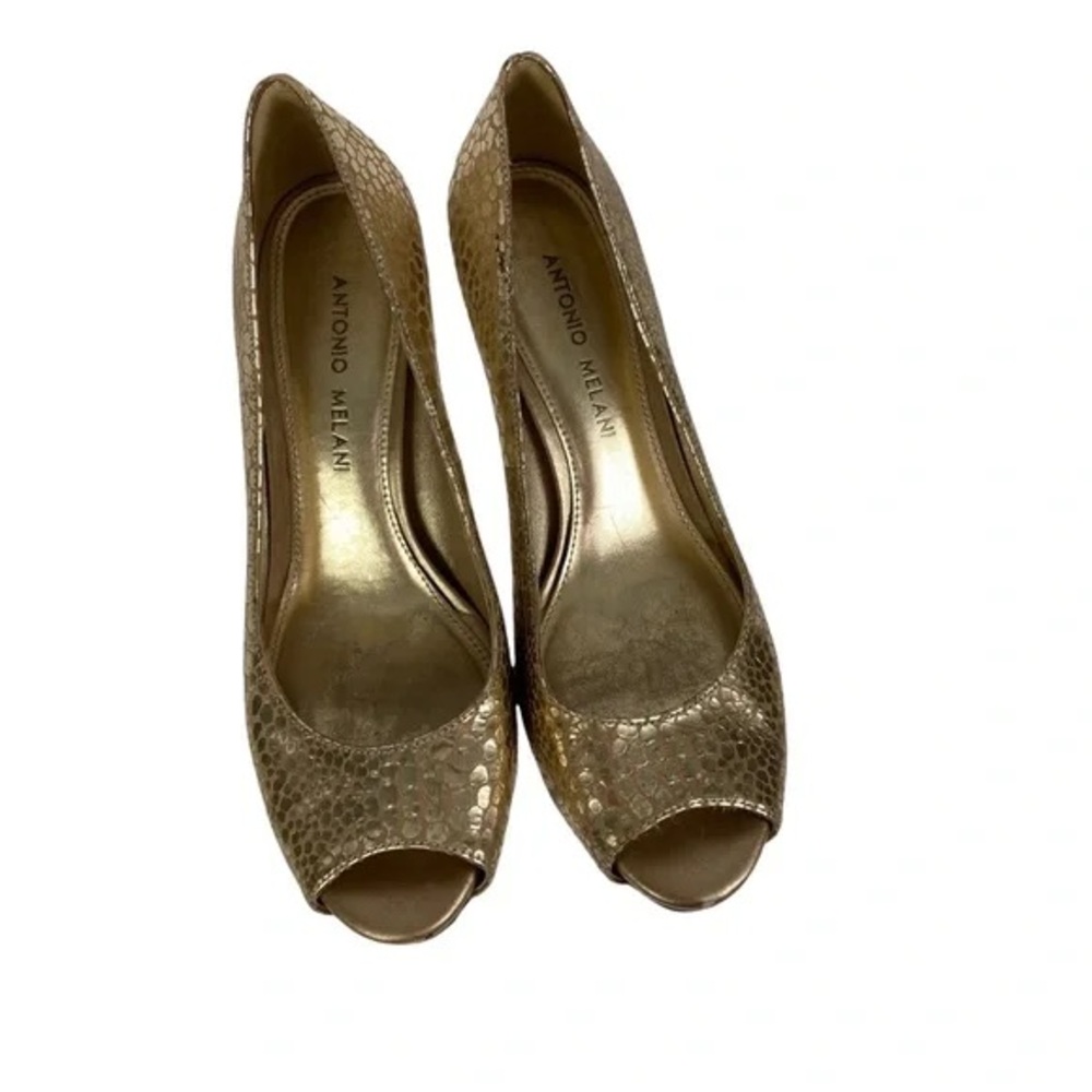 ANTONIO MELANI Textured Gold Peep Toe Heels
